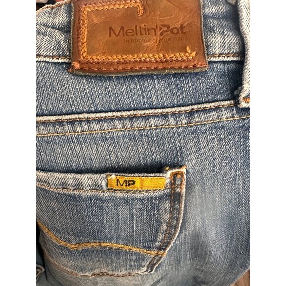 Meltin Pot Roksana Wide Leg Tailored Jeans Women 28 Blue Low Rise Y2K Bell Flare - Picture 11 of 16